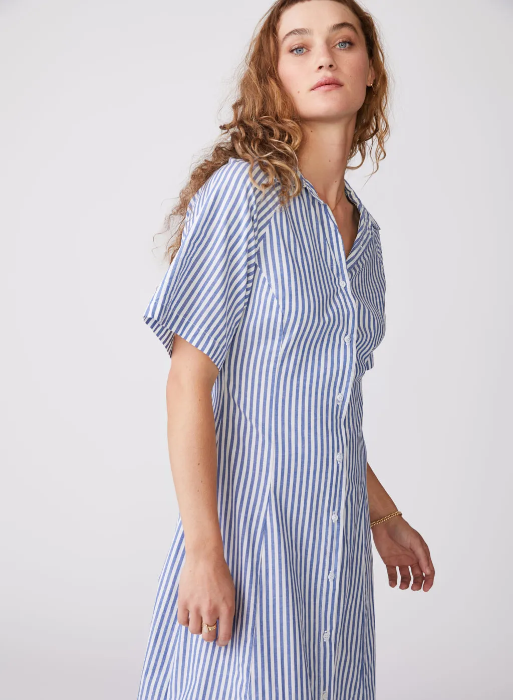 Stateside Stripe Poplin Maxi Shirt Dress in Denim sold by Stateside product image thumbnail 2