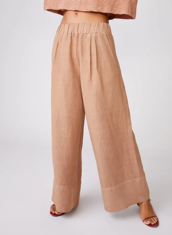 Stateside Linen Wide Leg Pant in Cafe sold by Stateside