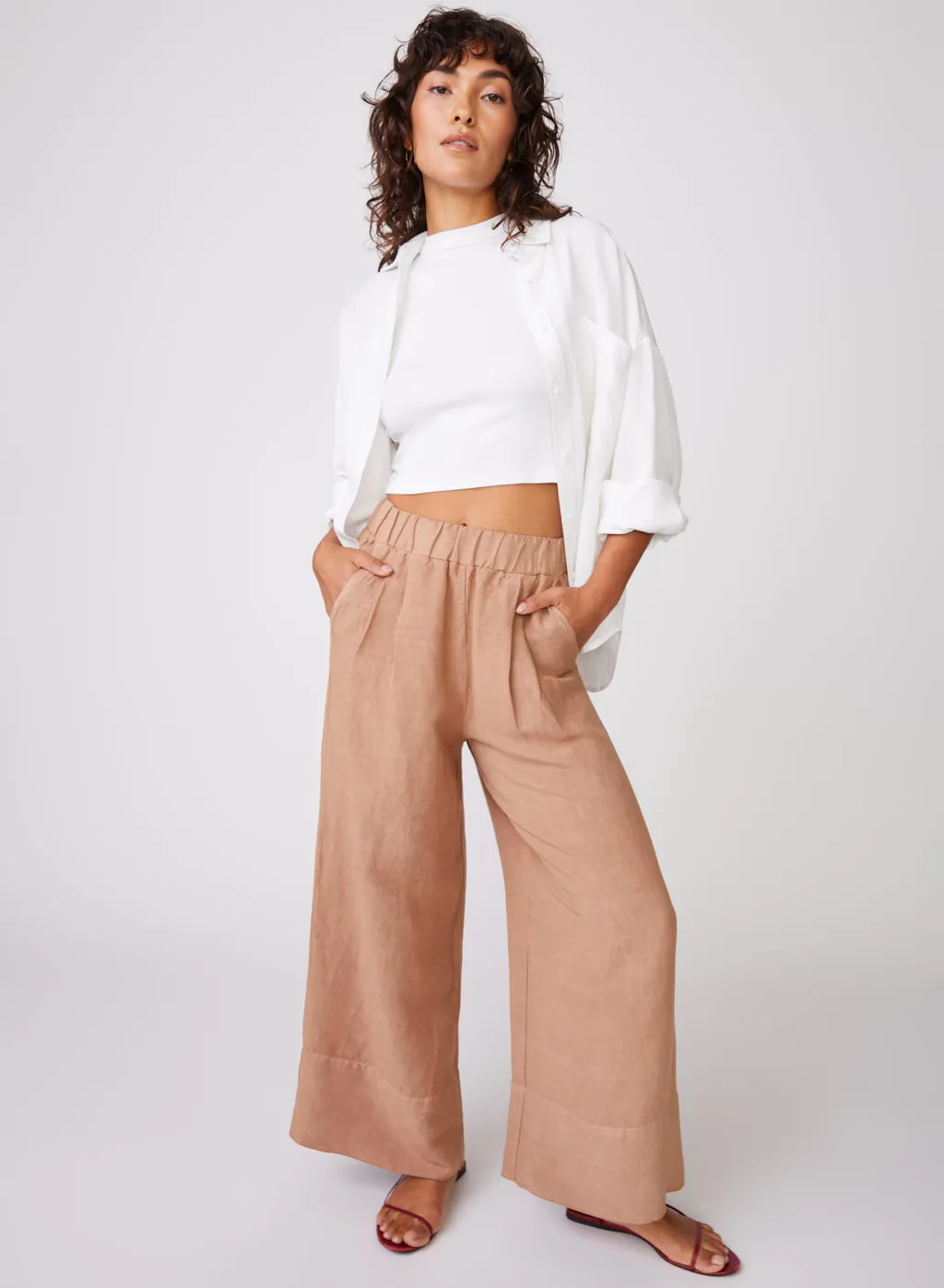 Stateside Linen Wide Leg Pant in Cafe sold by Stateside product image thumbnail 3