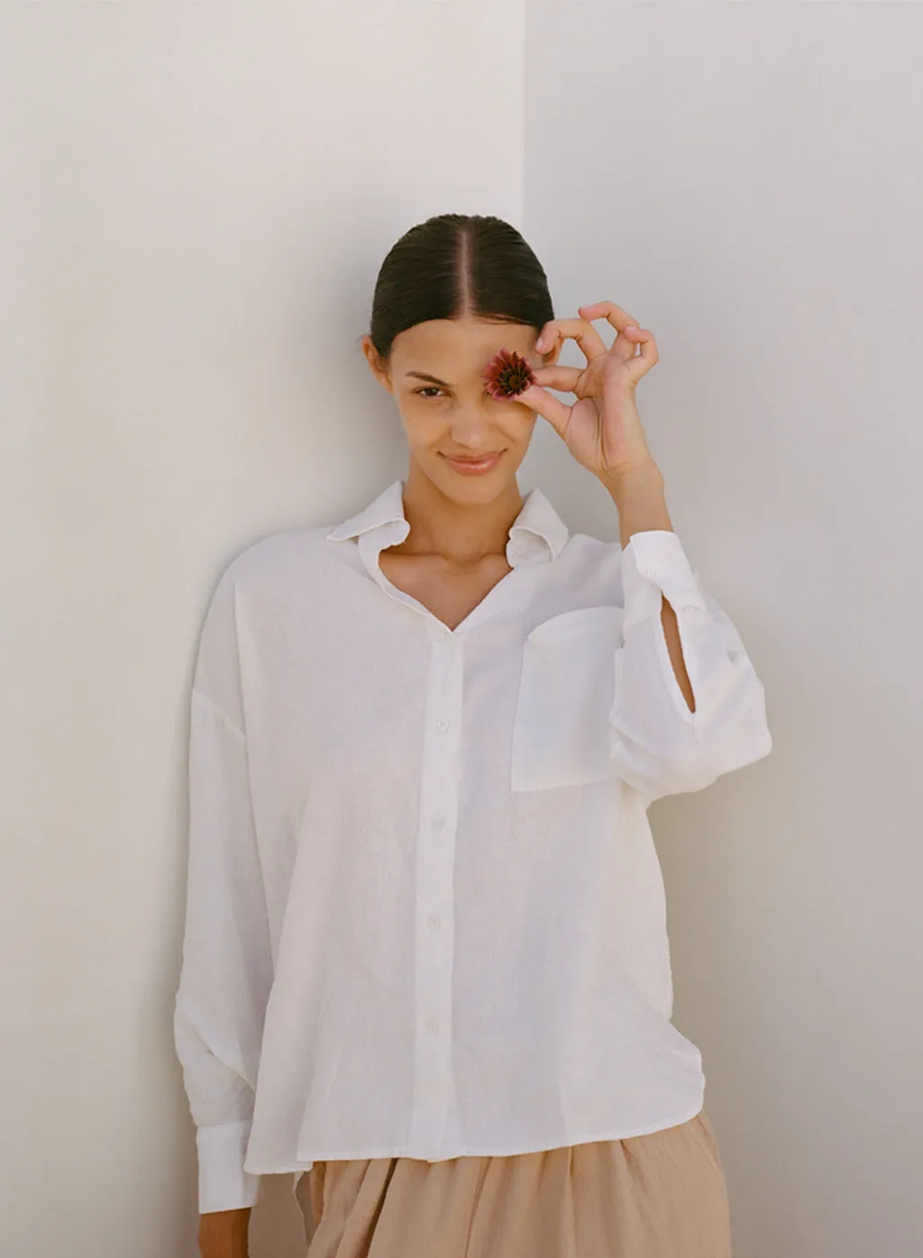 Stateside Linen Oversized Shirt in White sold by Stateside