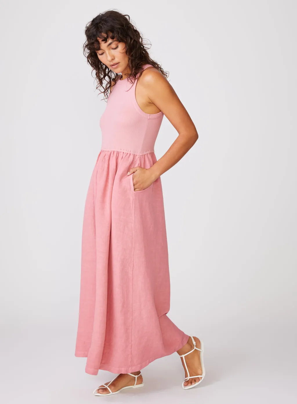Stateside Linen Mixed Media High Neck Dress in Mauve Glow sold by Stateside product image thumbnail 4