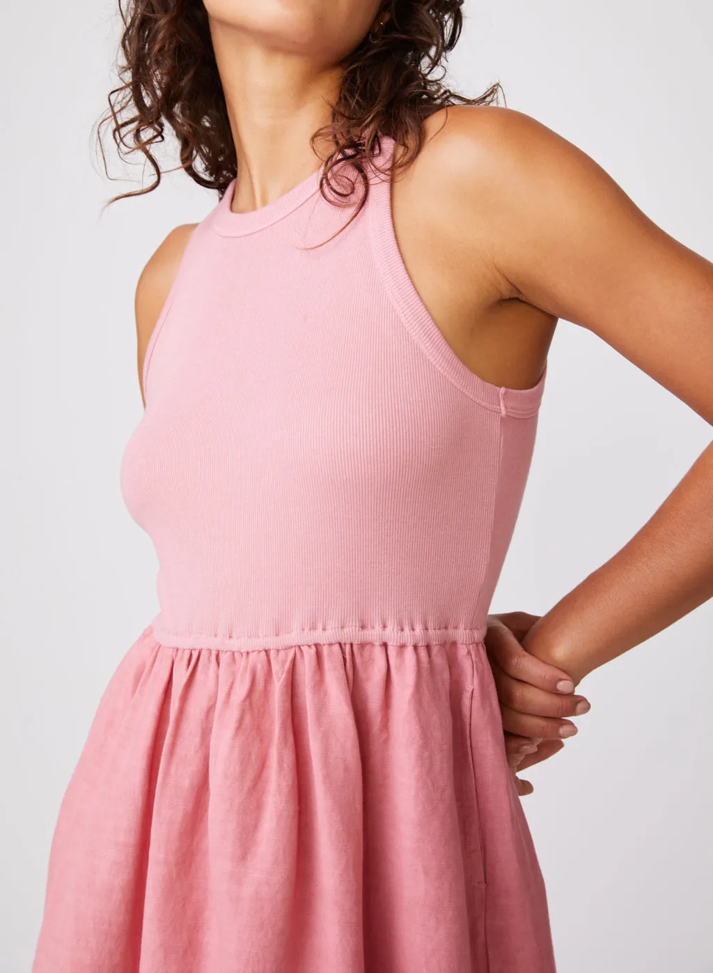 Stateside Linen Mixed Media High Neck Dress in Mauve Glow sold by Stateside product image thumbnail 3