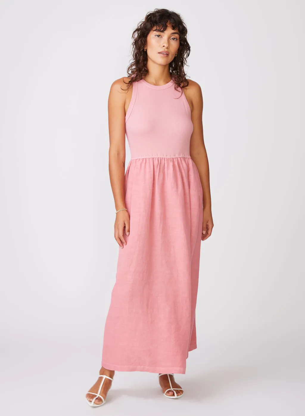 Stateside Linen Mixed Media High Neck Dress in Mauve Glow sold by Stateside product image thumbnail 2