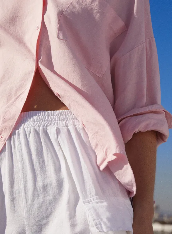 Linen Cargo Short in White sold by Stateside