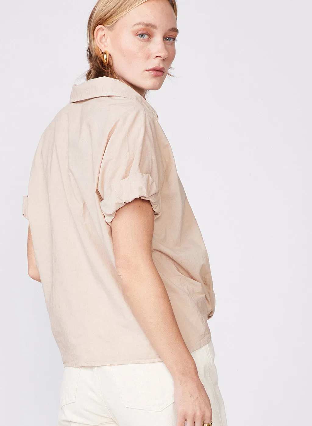 Voile Short Sleeve Front Twist Button Up Shirt in Wheat sold by Stateside product image thumbnail 4