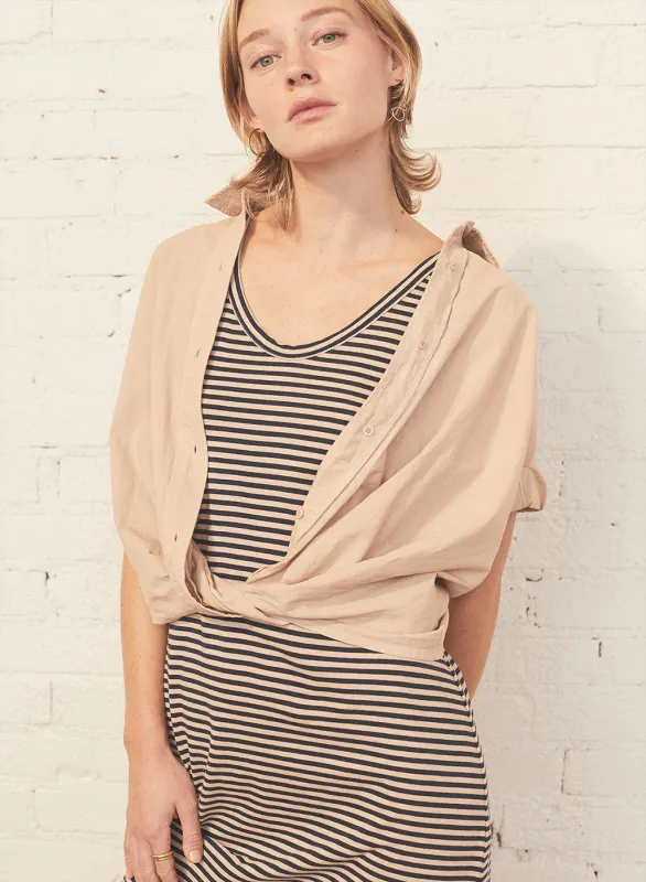 Voile Short Sleeve Front Twist Button Up Shirt in Wheat sold by Stateside