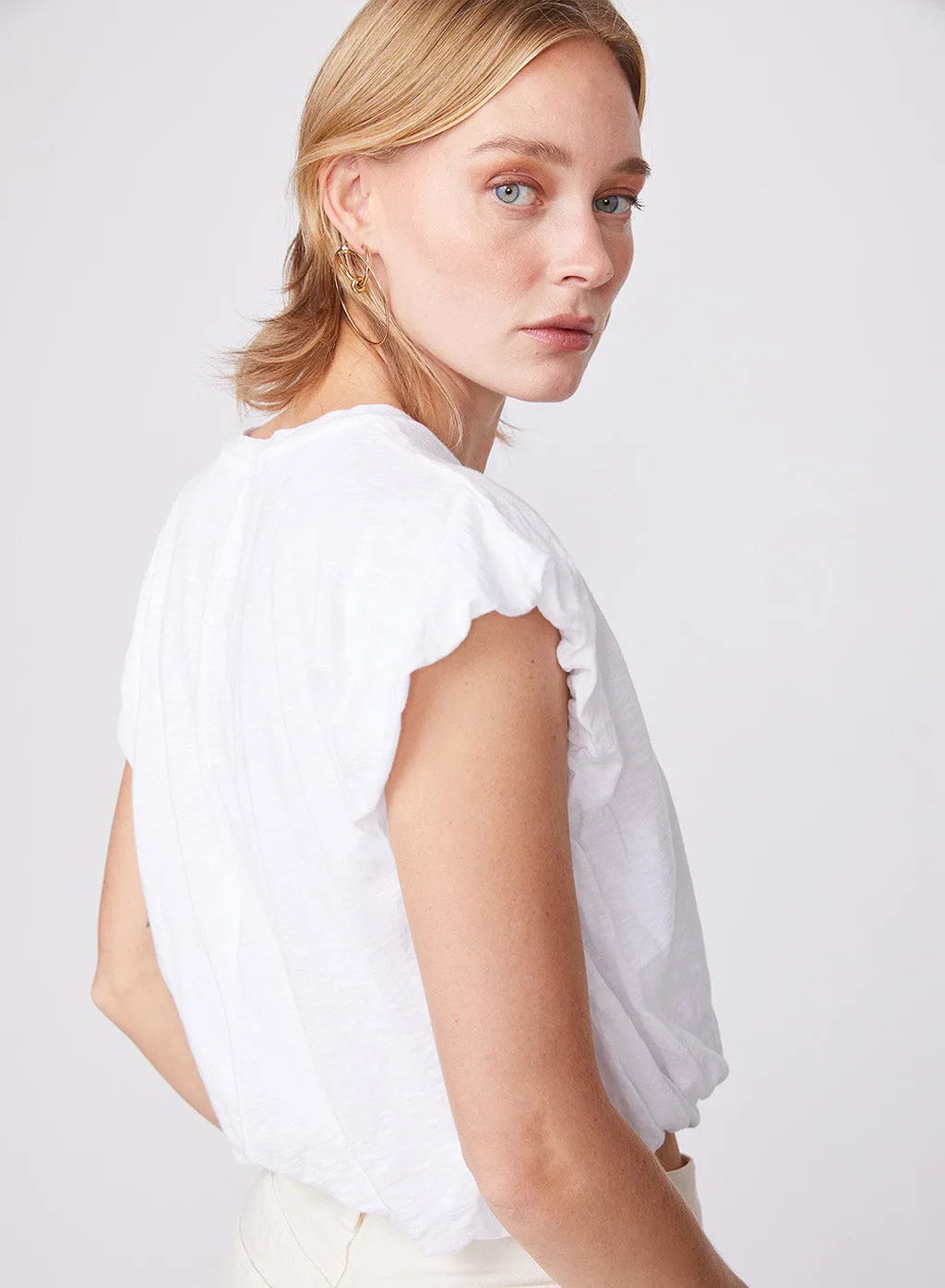 Supima Slub Bubble Hem Muscle Top in White sold by Stateside product image thumbnail 3