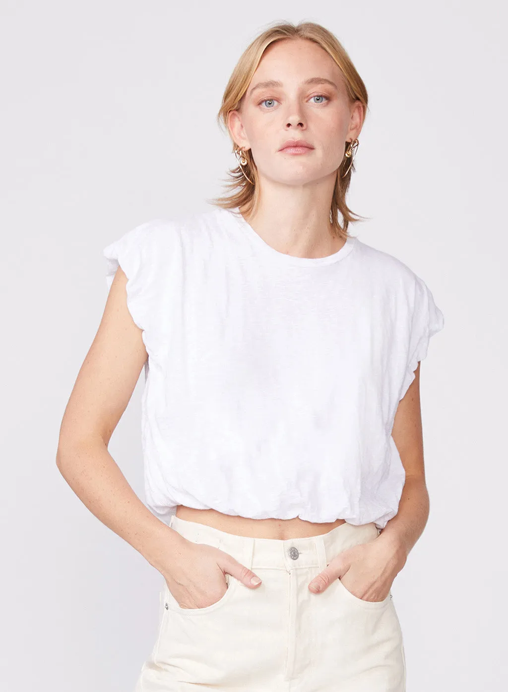 Supima Slub Bubble Hem Muscle Top in White sold by Stateside product image thumbnail 2