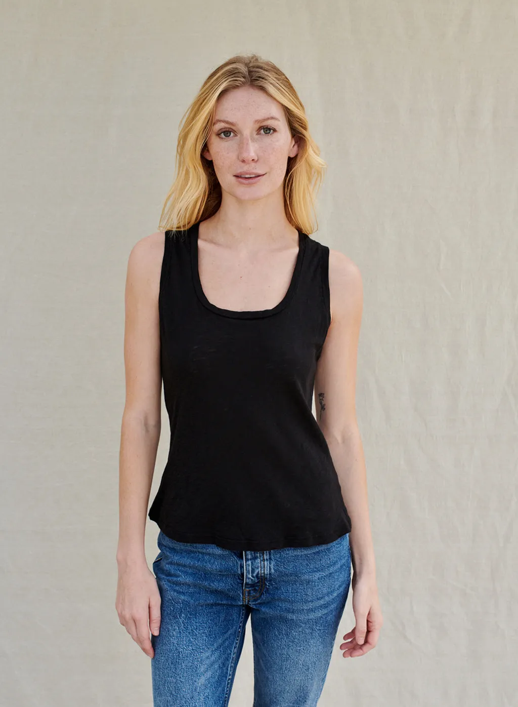 Supima Slub Square Neck Tank in Black sold by Stateside