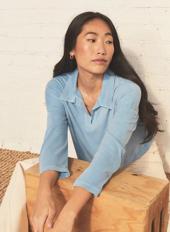 Cloud Jersey Johnny Collar Tee in Bebe made by Stateside