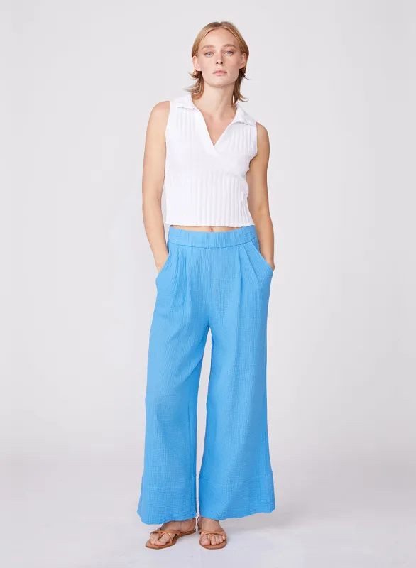 Gauze Wide Leg Pull On Pant in Sail sold by Stateside