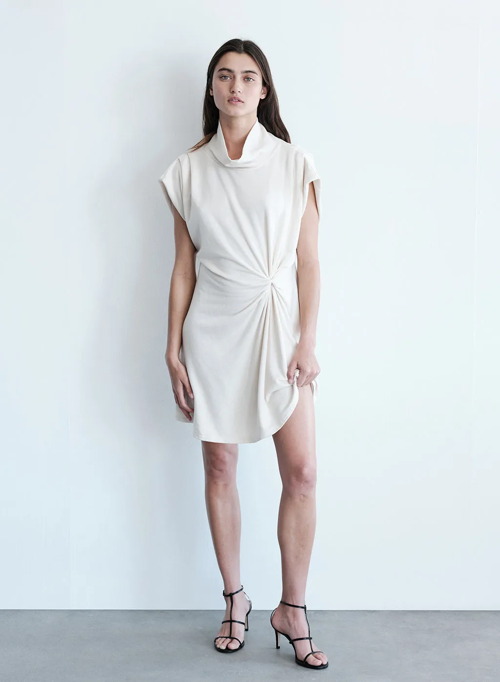 Softest Fleece Twist Midi Dress in Cream sold by Stateside product image thumbnail 4