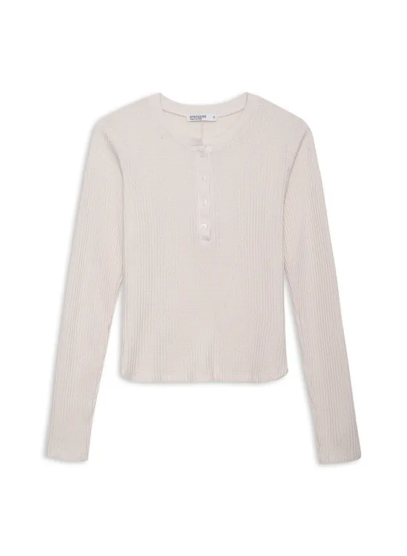Luxe Thermal Long Sleeve Slim Henley in Cream sold by Stateside