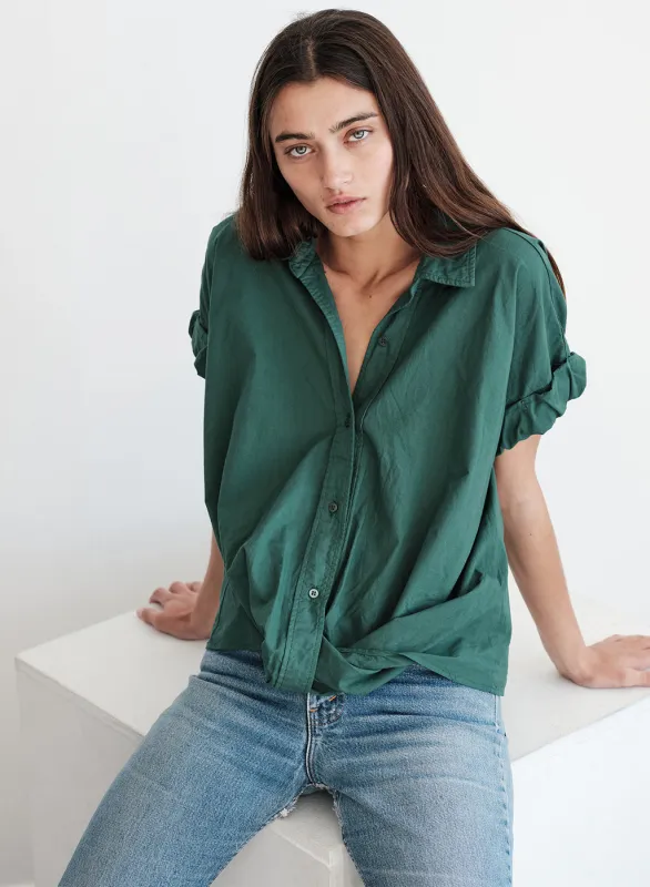 Voile Short Sleeve Front Twist Button Up Shirt in Rainforest sold by Stateside