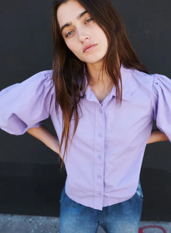 Structured Poplin Puff Sleeve Shirt in Iris made by Stateside