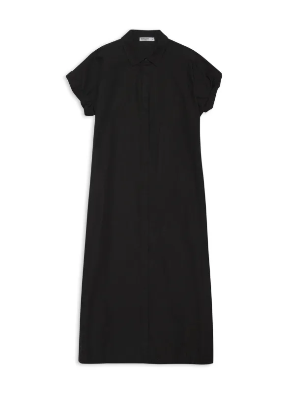 Structured Poplin Rolled Sleeve Midi Shirt Dress in Black made by Stateside