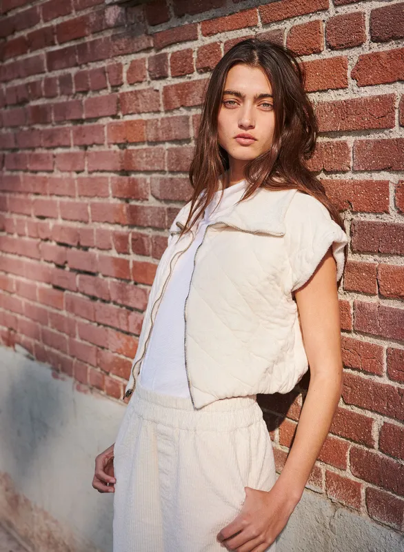Quilted Cropped Zip Vest in Cream sold by Stateside