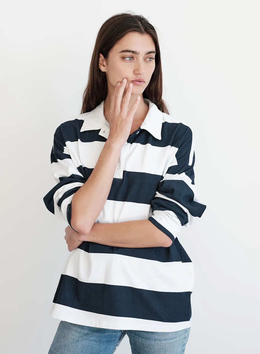 Wide Rugby Stripe Oversized Polo in Paper sold by Stateside product image thumbnail 2