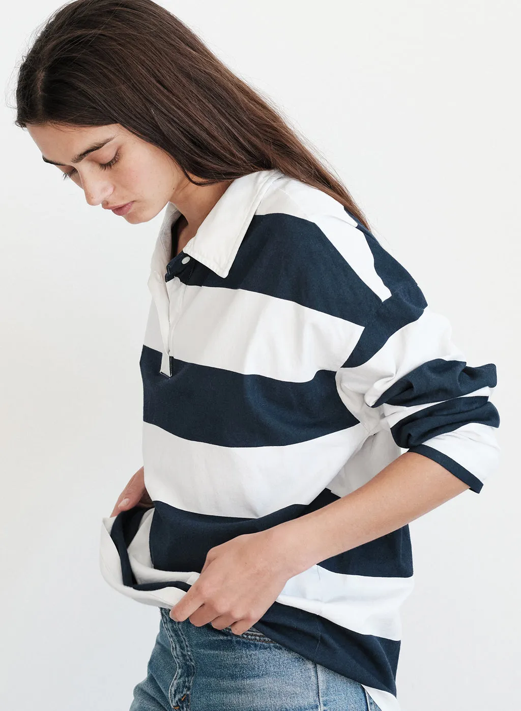 Wide Rugby Stripe Oversized Polo in Paper sold by Stateside product image thumbnail 4
