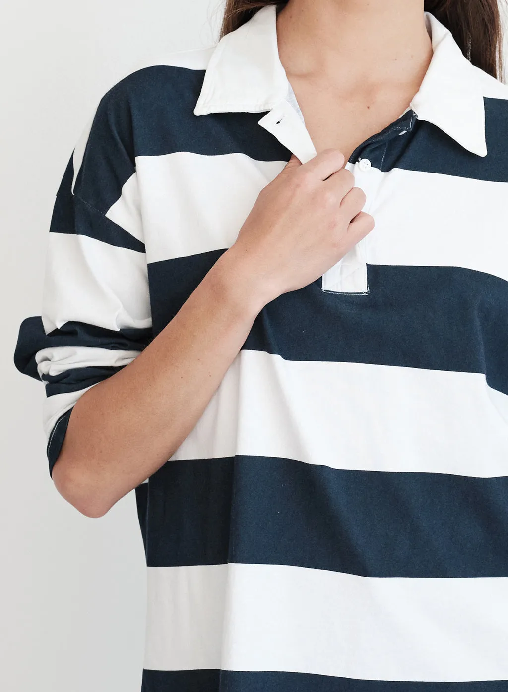 Wide Rugby Stripe Oversized Polo in Paper sold by Stateside product image thumbnail 5