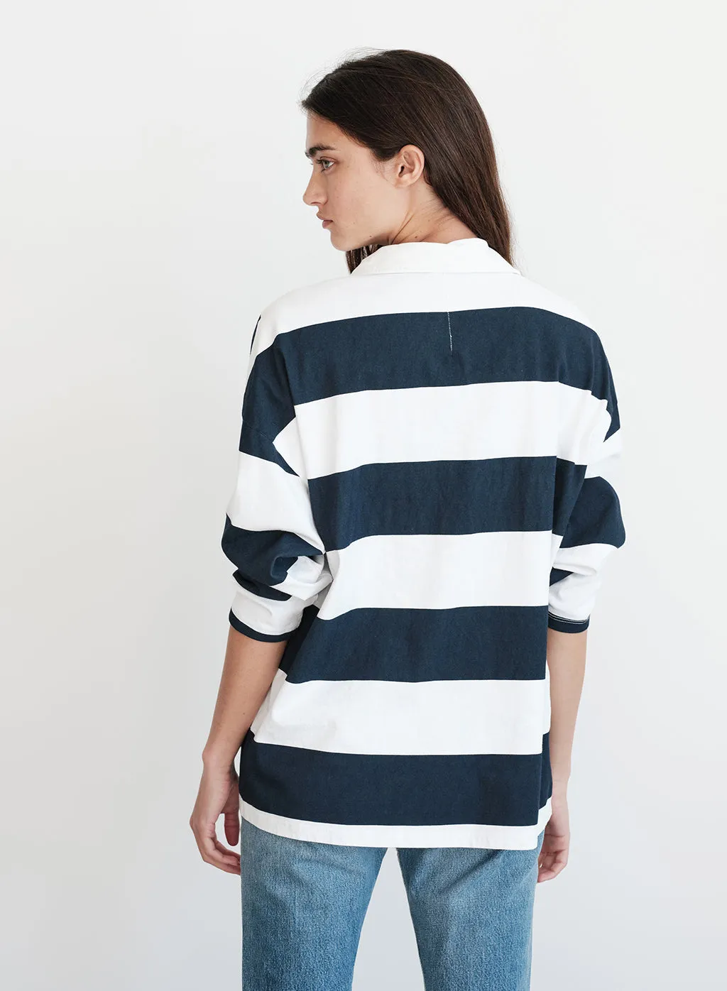 Wide Rugby Stripe Oversized Polo in Paper sold by Stateside product image thumbnail 3