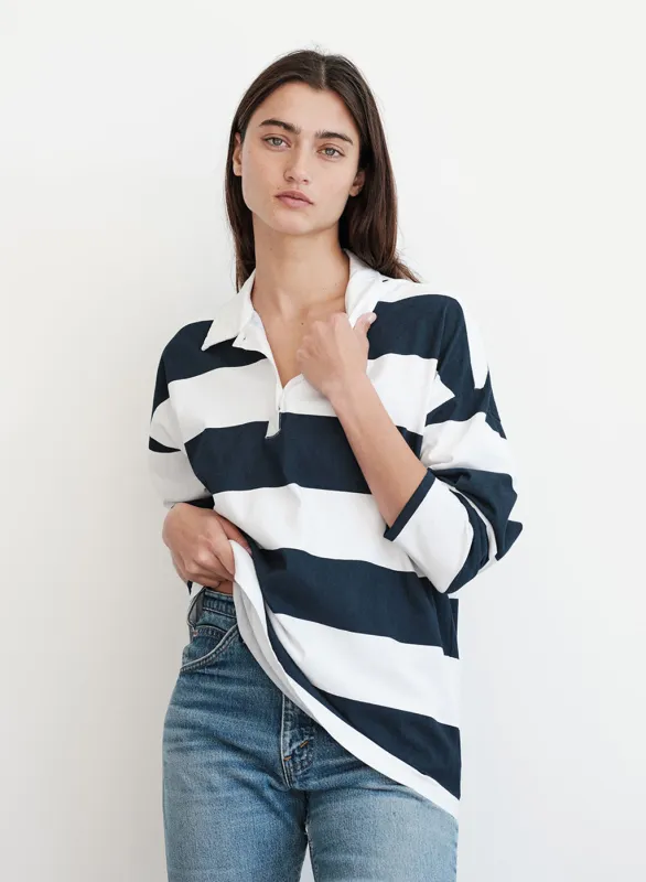 Wide Rugby Stripe Oversized Polo in Paper sold by Stateside