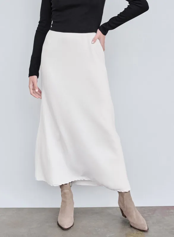Rib Bias Cut Skirt in Cream sold by Stateside