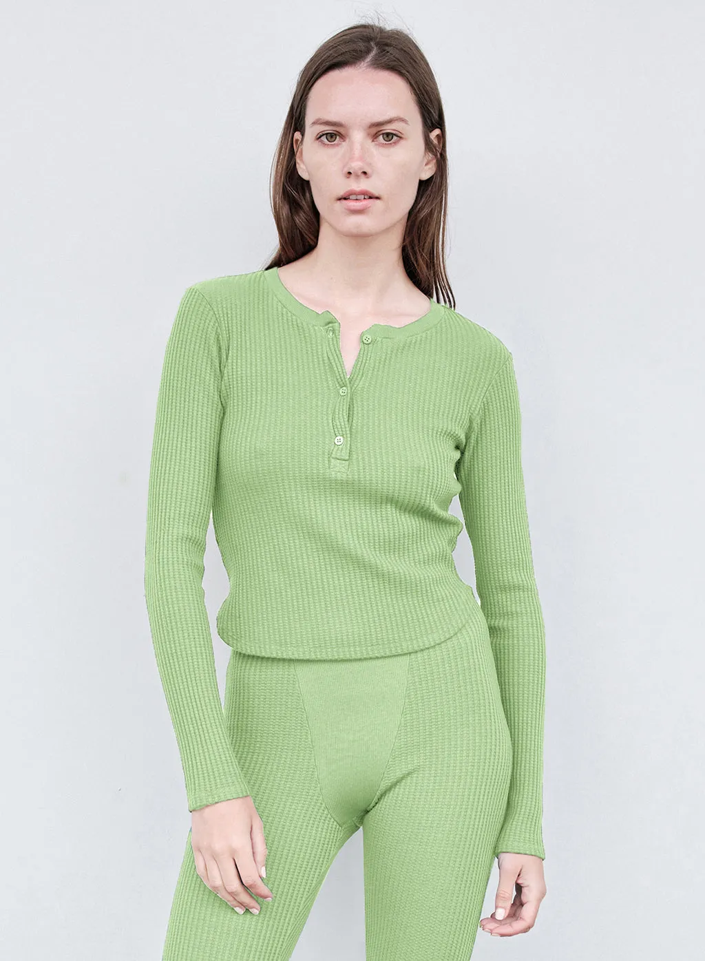 Luxe Thermal Henley Top in Wasabi sold by Stateside