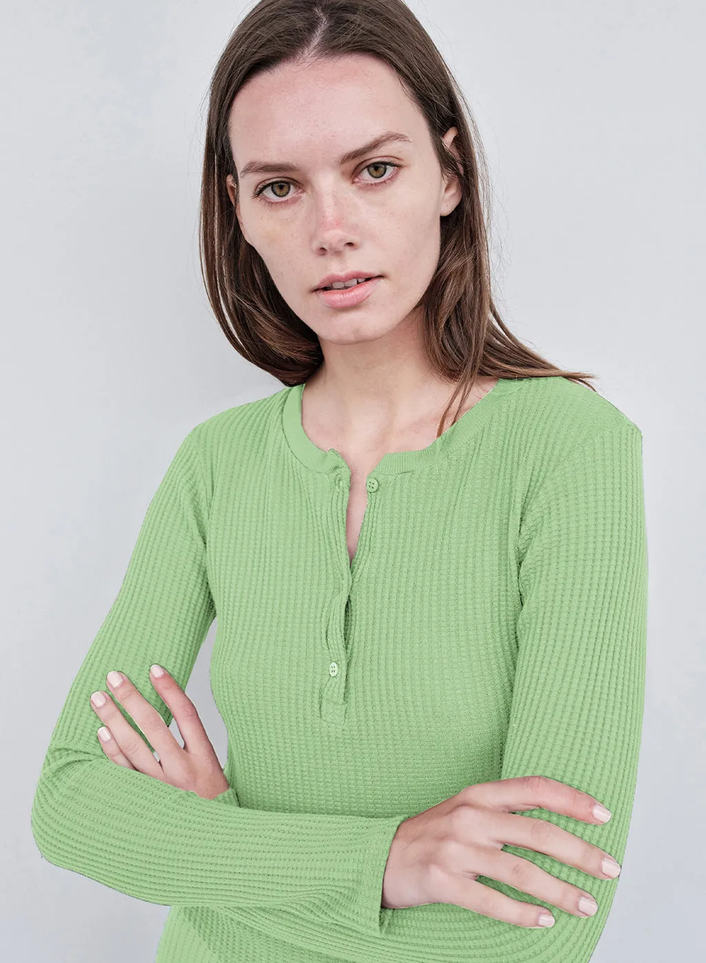 Luxe Thermal Henley Top in Wasabi sold by Stateside product image thumbnail 4