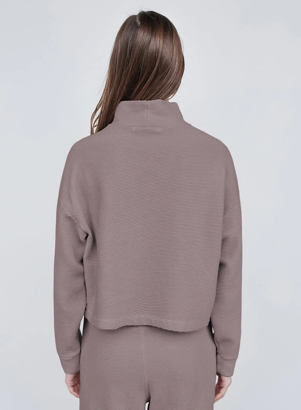 Horizontal Rib Mock Neck Pullover in Walnut sold by Stateside product image thumbnail 3