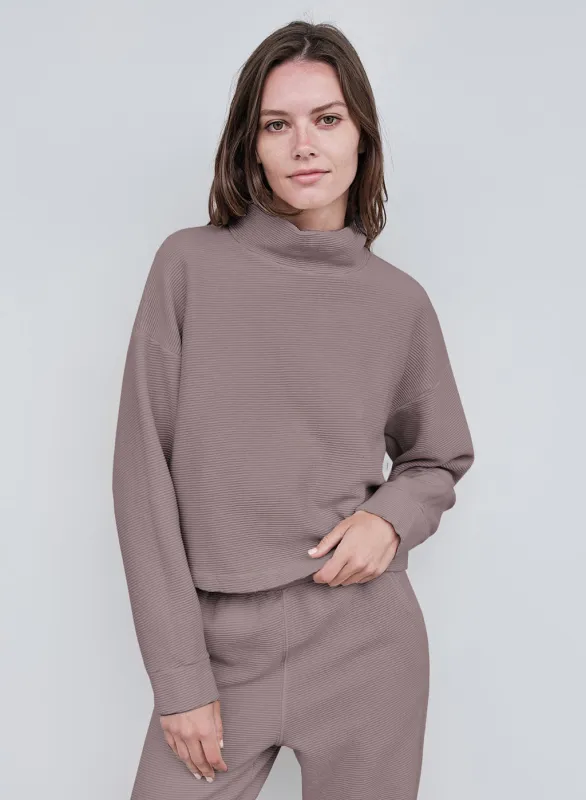 Horizontal Rib Mock Neck Pullover in Walnut made by Stateside