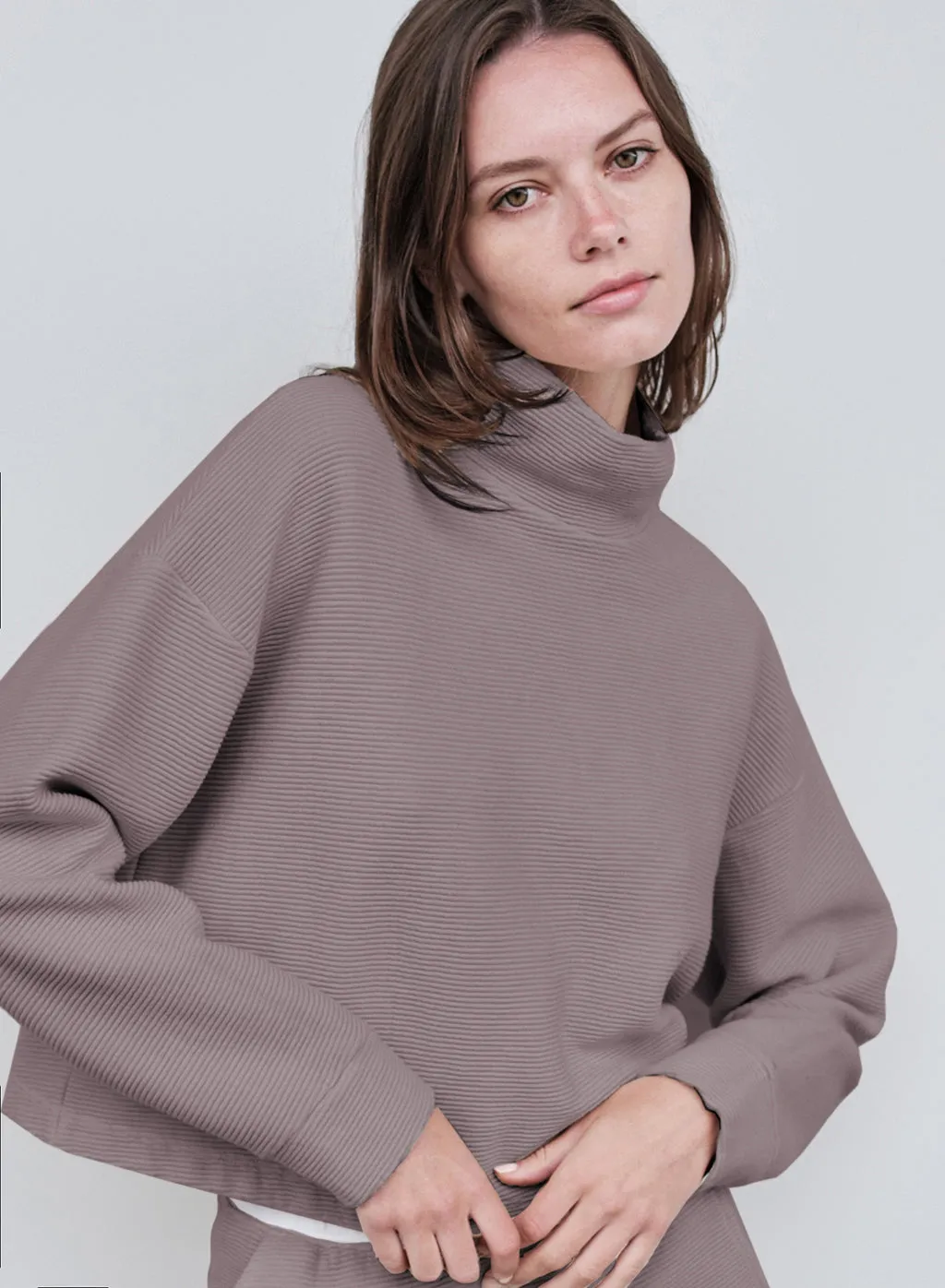 Horizontal Rib Mock Neck Pullover in Walnut sold by Stateside product image thumbnail 5