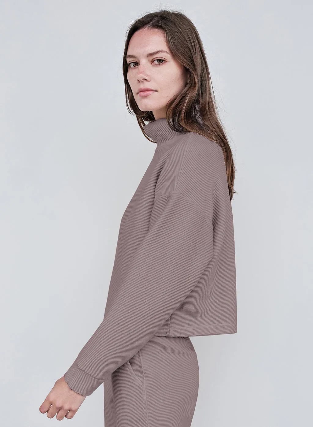Horizontal Rib Mock Neck Pullover in Walnut sold by Stateside product image thumbnail 2