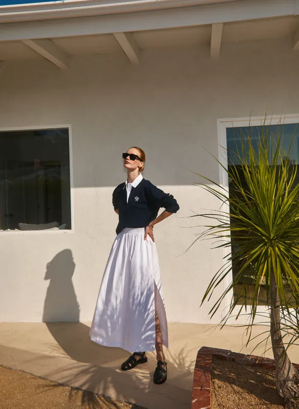 Fine Poplin Double Slit Maxi Skirt in White sold by Stateside