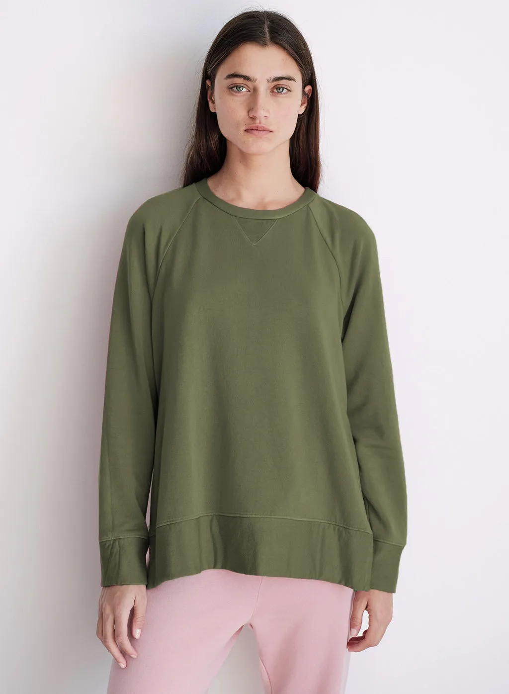 Softest Fleece Raglan Side Slit Sweatshirt in Seaweed sold by Stateside