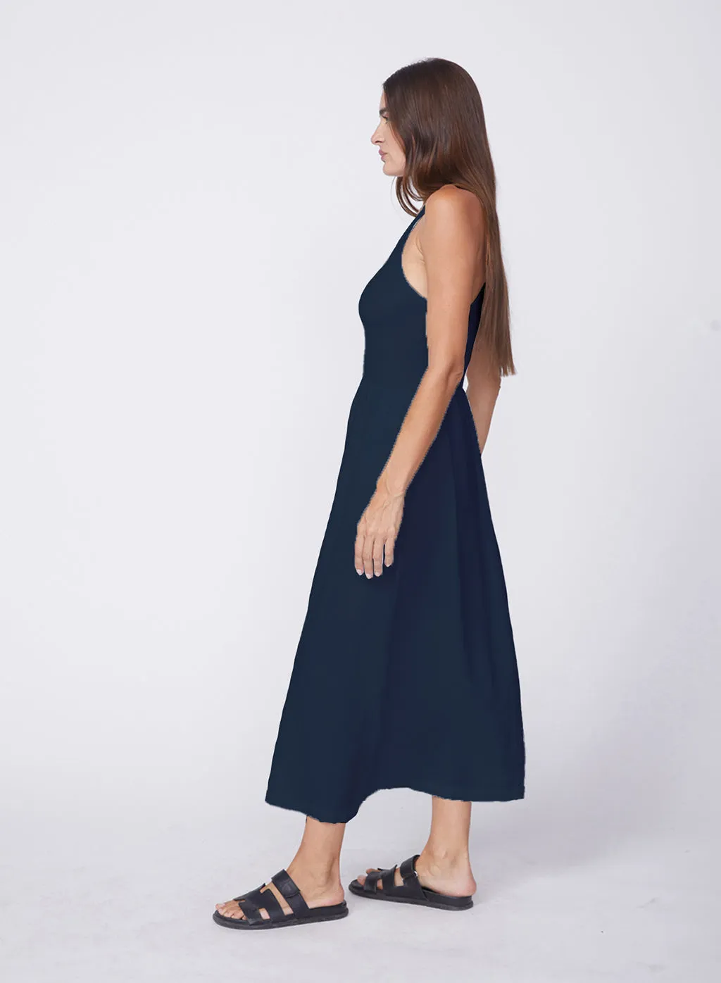 Linen Racerback Mix Media Midi Dress in New Navy sold by Stateside product image thumbnail 2