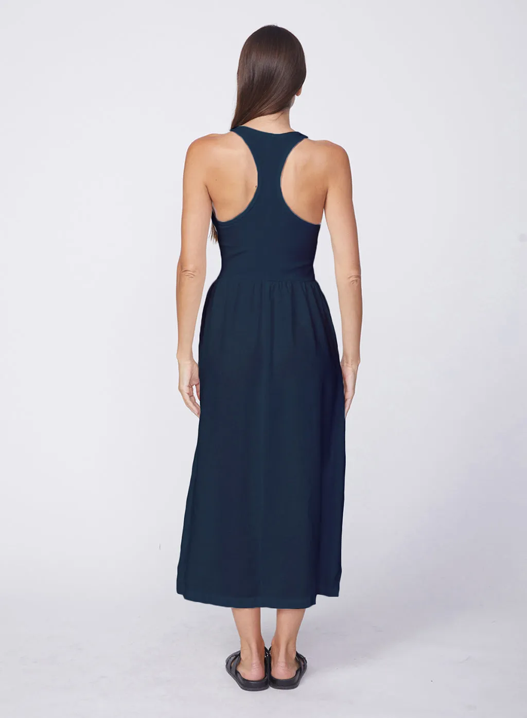 Linen Racerback Mix Media Midi Dress in New Navy sold by Stateside product image thumbnail 3