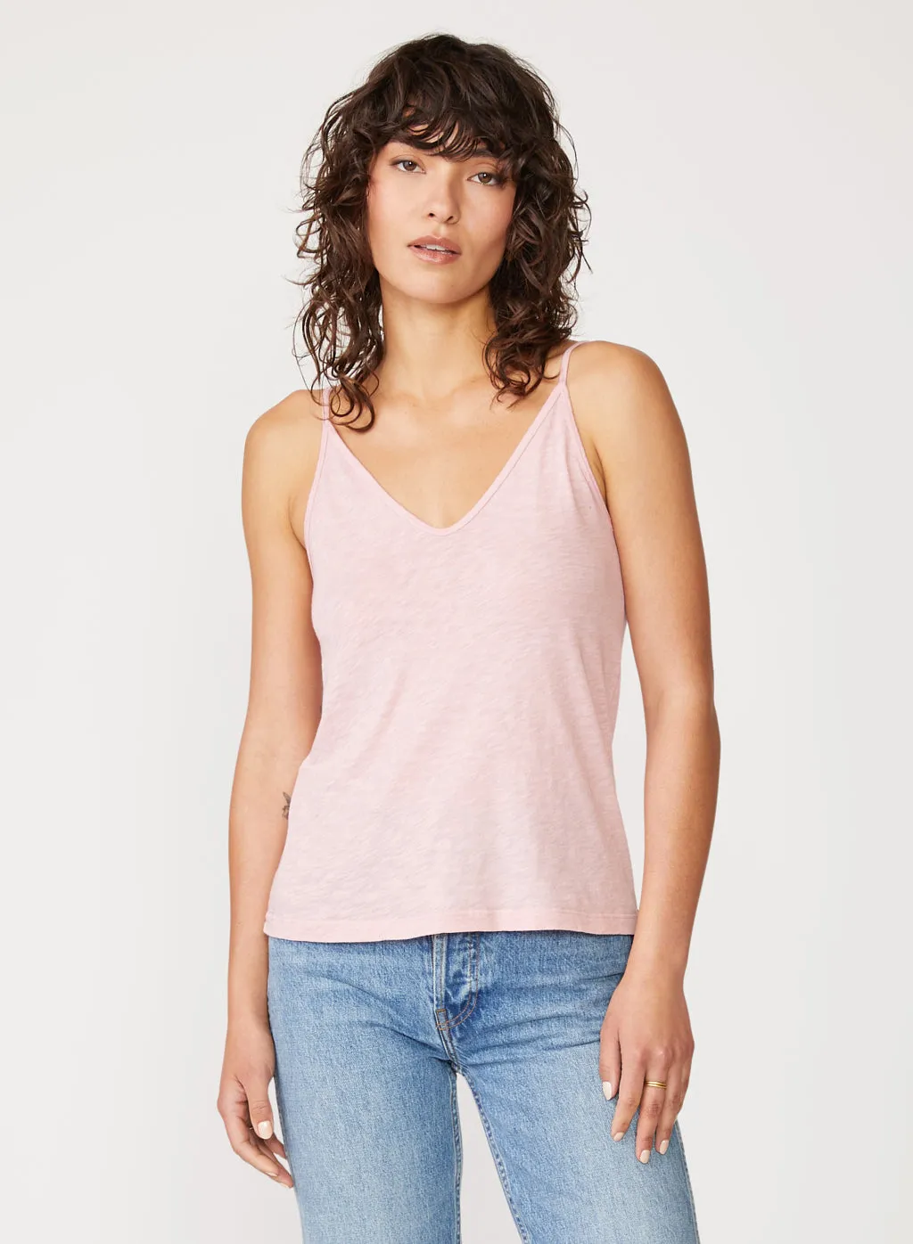 Supima Slub Jersey V-Neck Cami in Pale Pink sold by Stateside