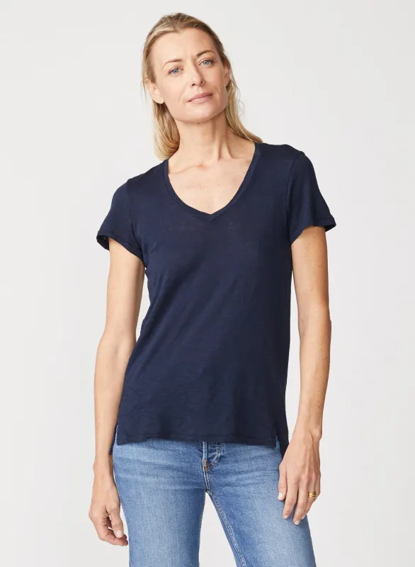 Supima Slub Short Sleeve V-Neck in New Navy sold by Stateside