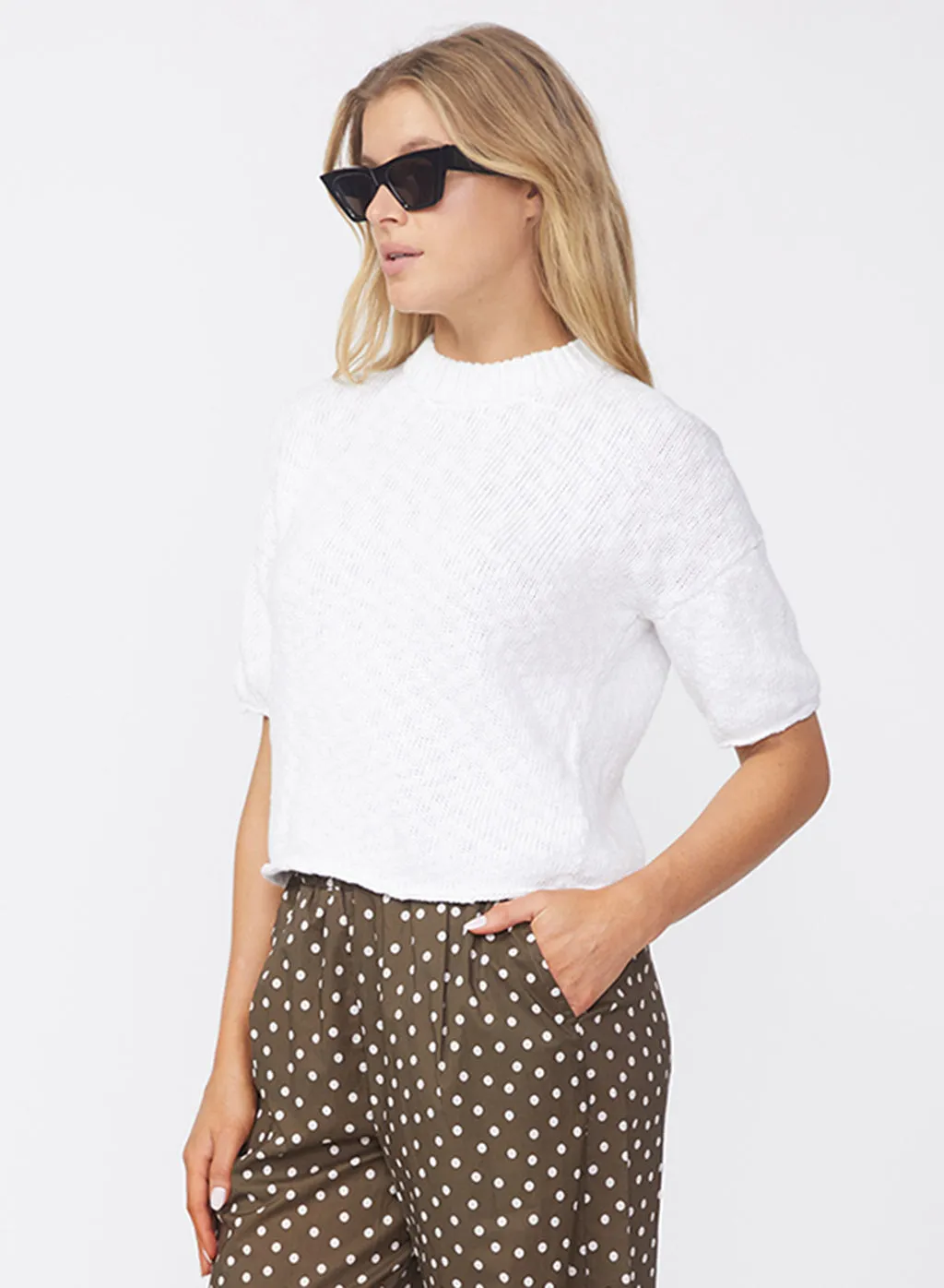 Cotton Linen Short Sleeve Sweater in White sold by Stateside product image thumbnail 3