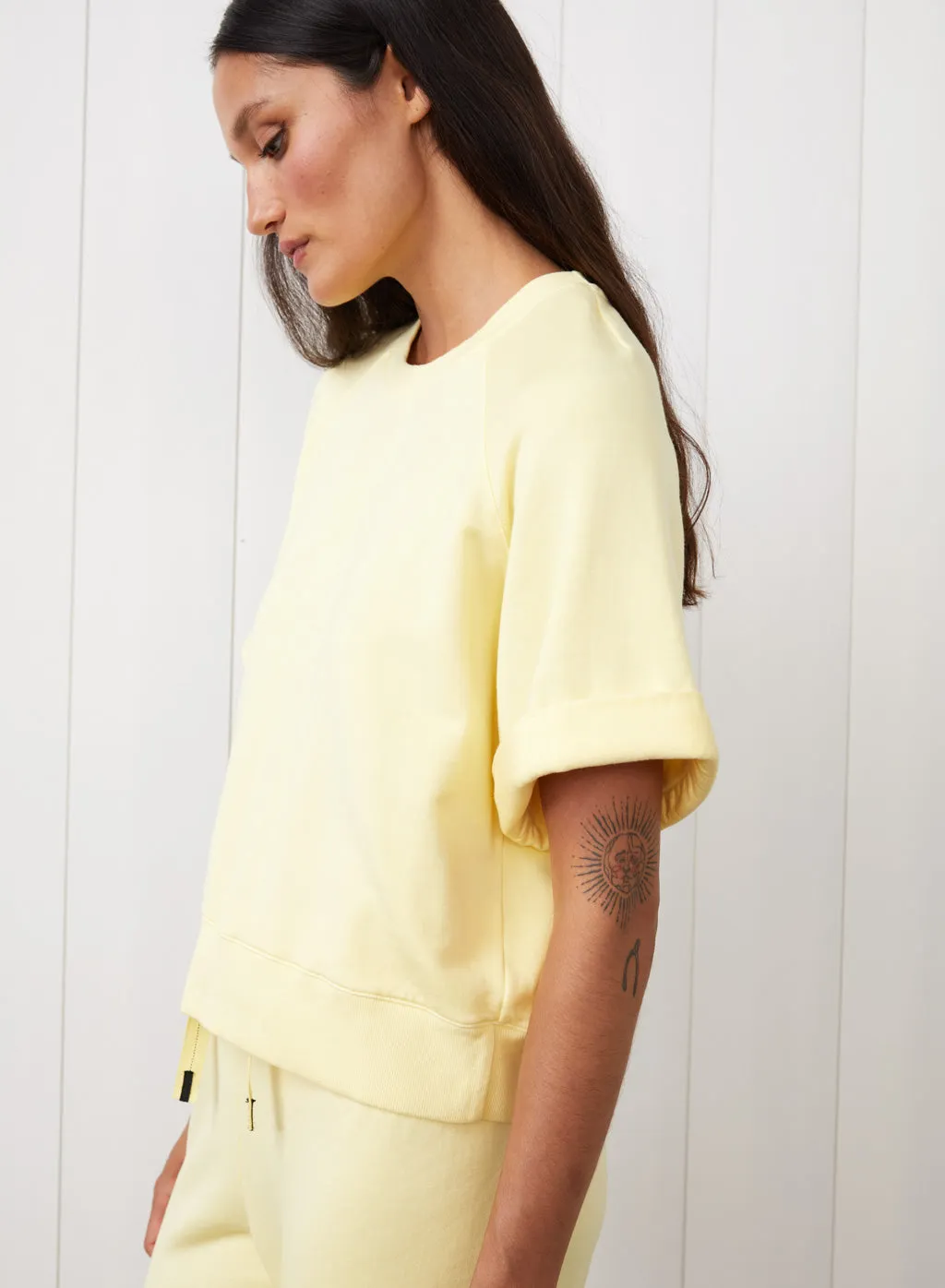 Softest Fleece Short Sleeve Boxy Raglan Sweatshirt in Limoncello sold by Stateside product image thumbnail 3