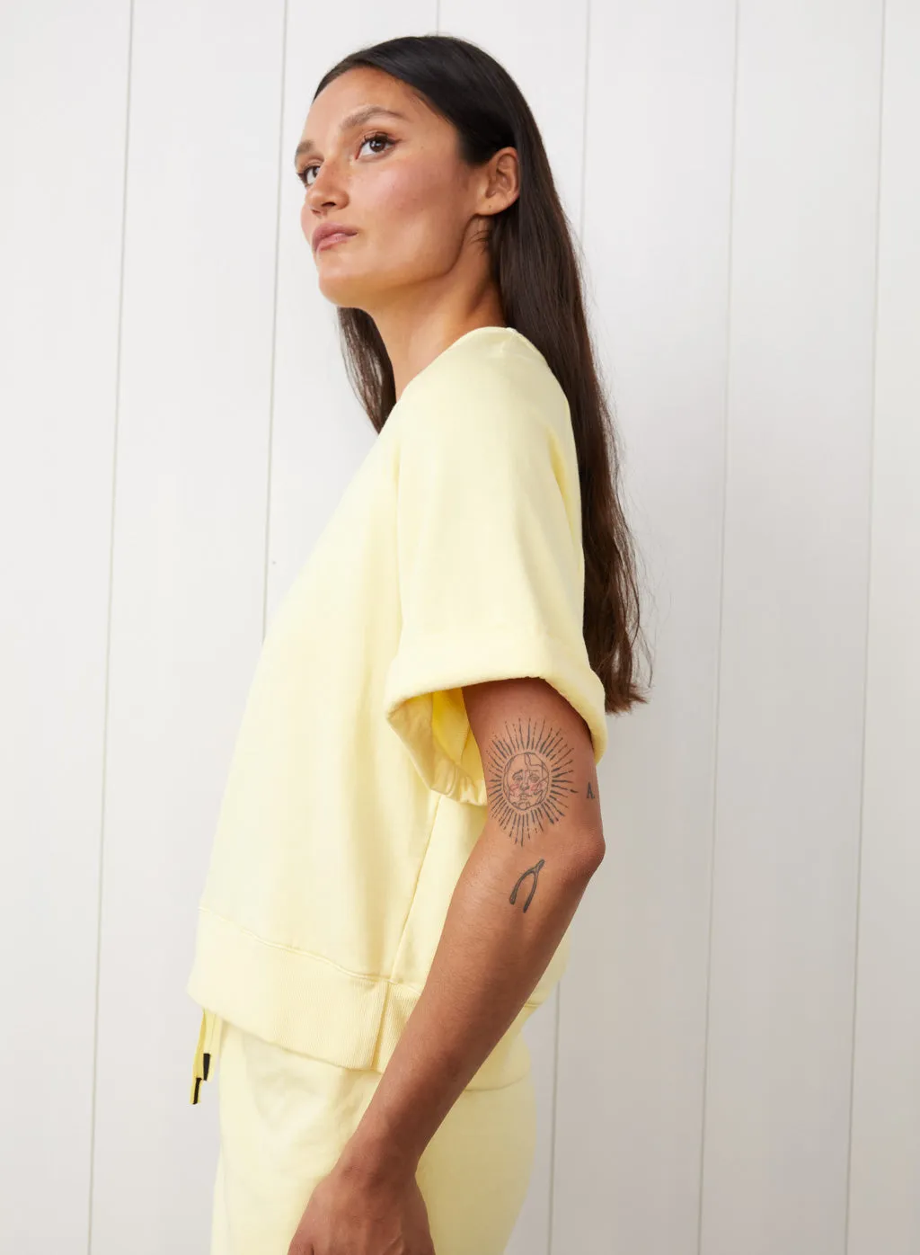 Softest Fleece Short Sleeve Boxy Raglan Sweatshirt in Limoncello sold by Stateside product image thumbnail 4