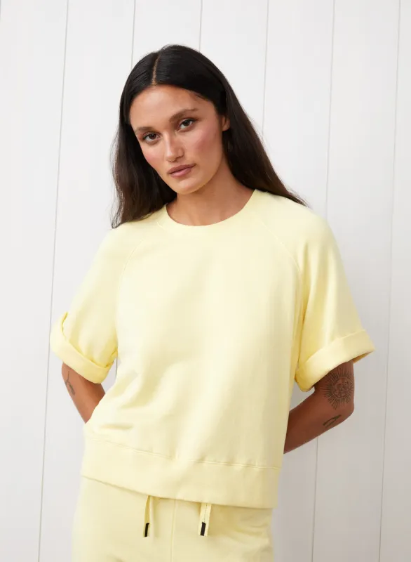 Softest Fleece Short Sleeve Boxy Raglan Sweatshirt in Limoncello sold by Stateside