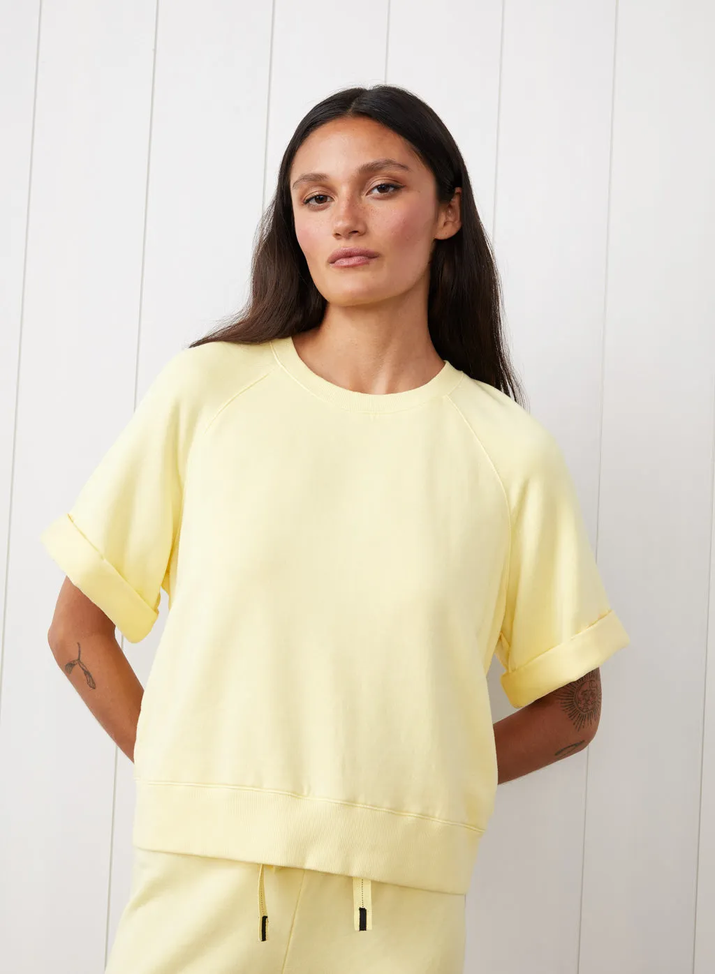 Softest Fleece Short Sleeve Boxy Raglan Sweatshirt in Limoncello sold by Stateside product image thumbnail 2