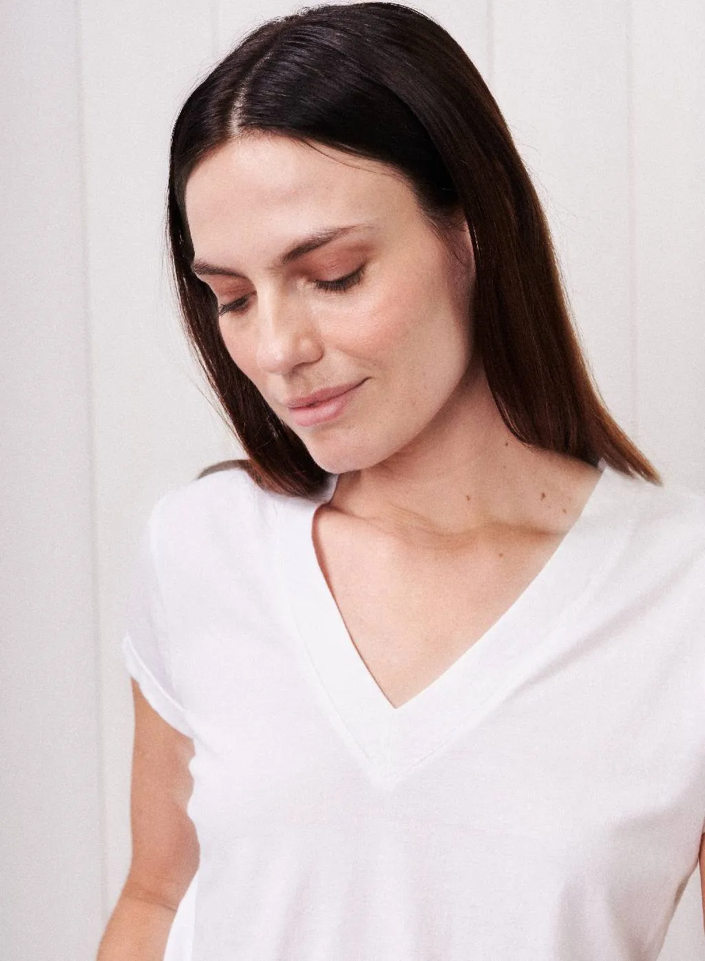 Cloud Cotton Jersey Short Sleeve V-Neck in White sold by Stateside product image thumbnail 3