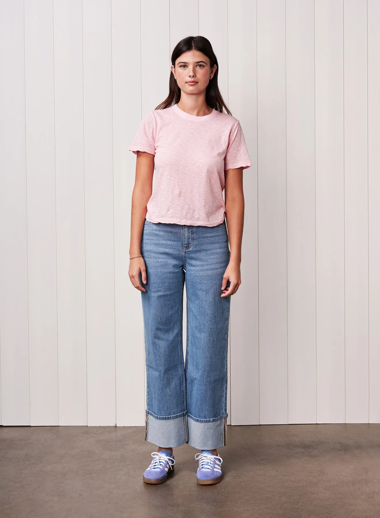 Supima Slub Jersey Short Sleeve Crew in Powder Pink sold by Stateside