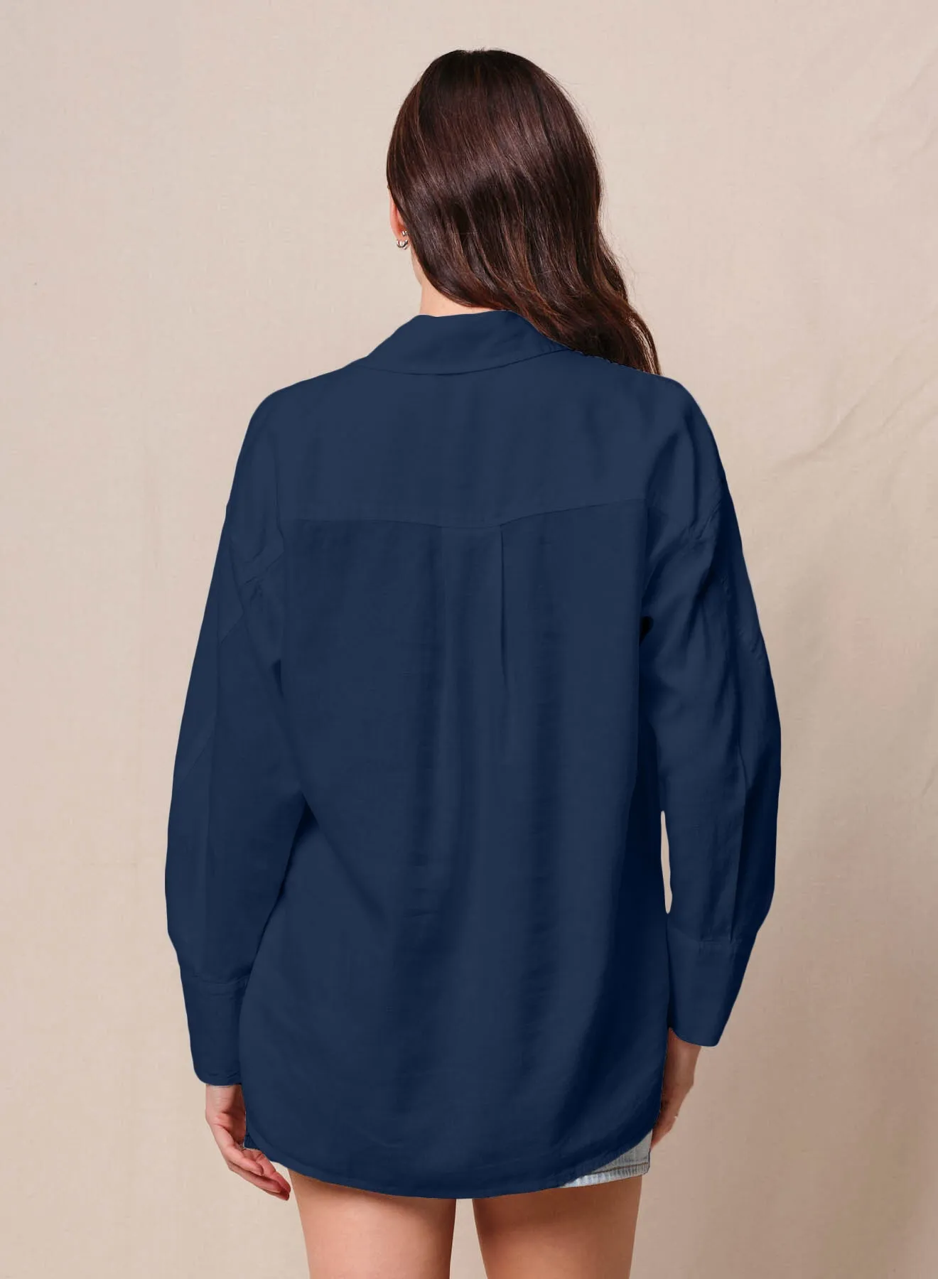 Linen Oversized Shirt & Linen Pull-On Trouser in New Navy sold by Stateside product image thumbnail 4