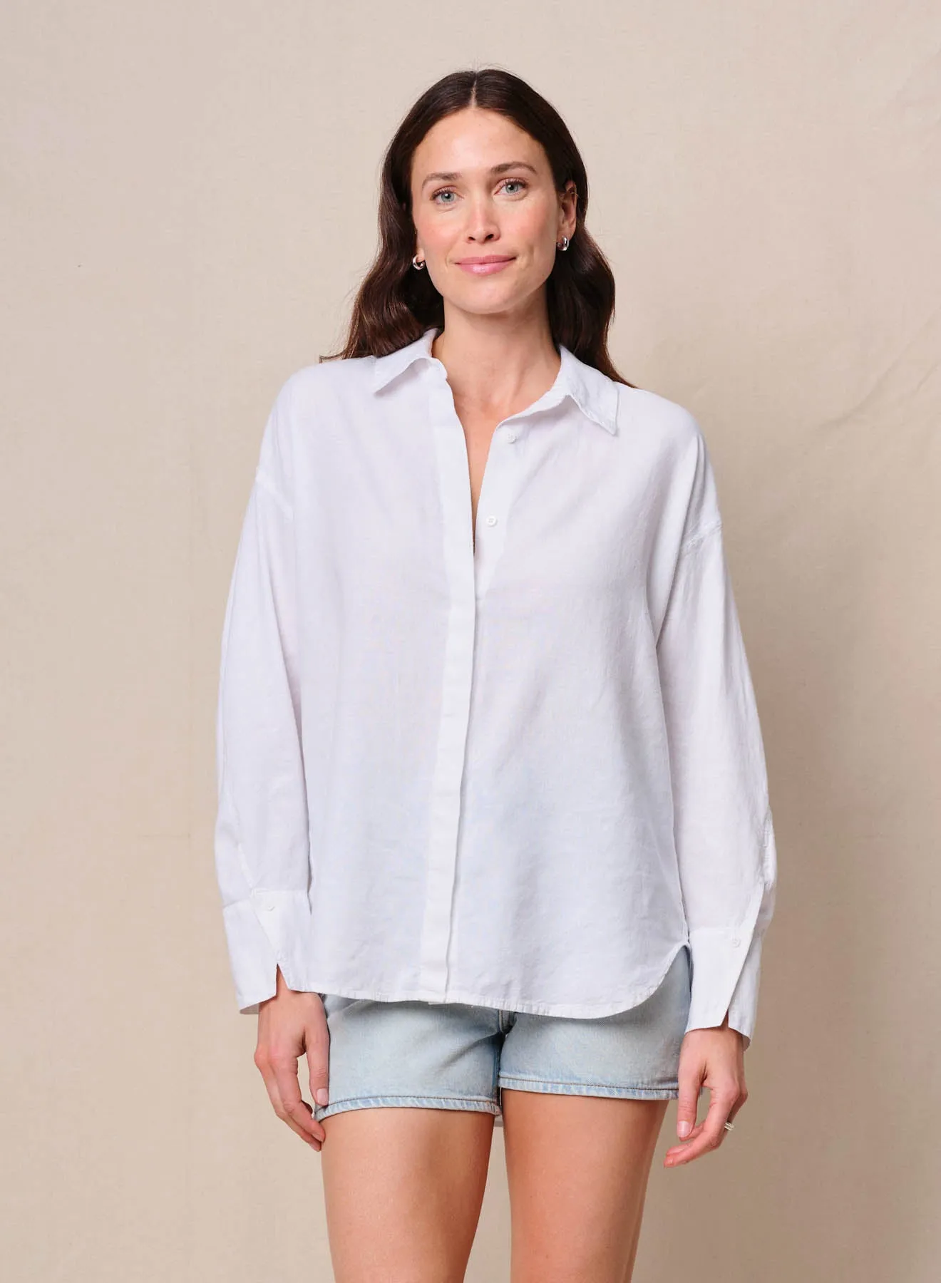 Linen Oversized Shirt & Linen Pull-On Trouser in White sold by Stateside