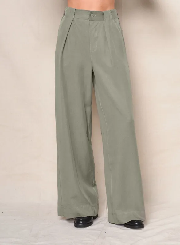 Drapey Twill Wide Leg Trouser in Thyme sold by Stateside