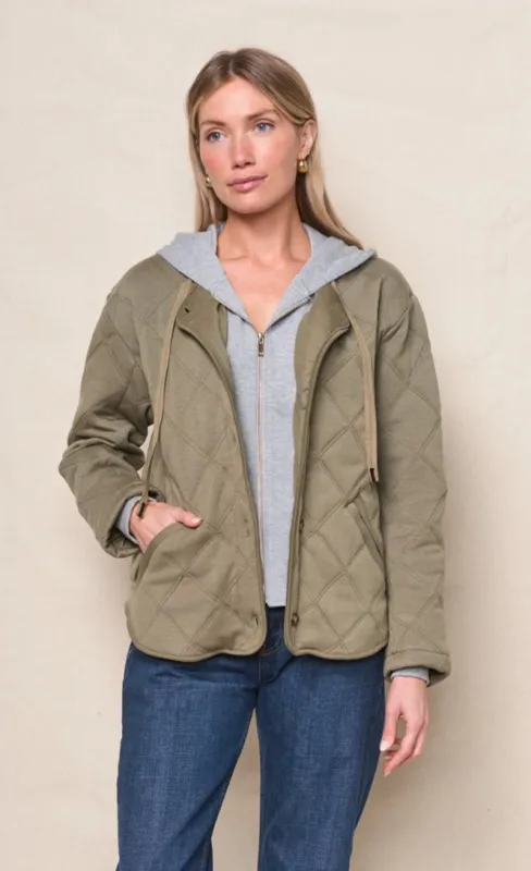 Quilted Hooded Jacket in Thyme sold by Stateside